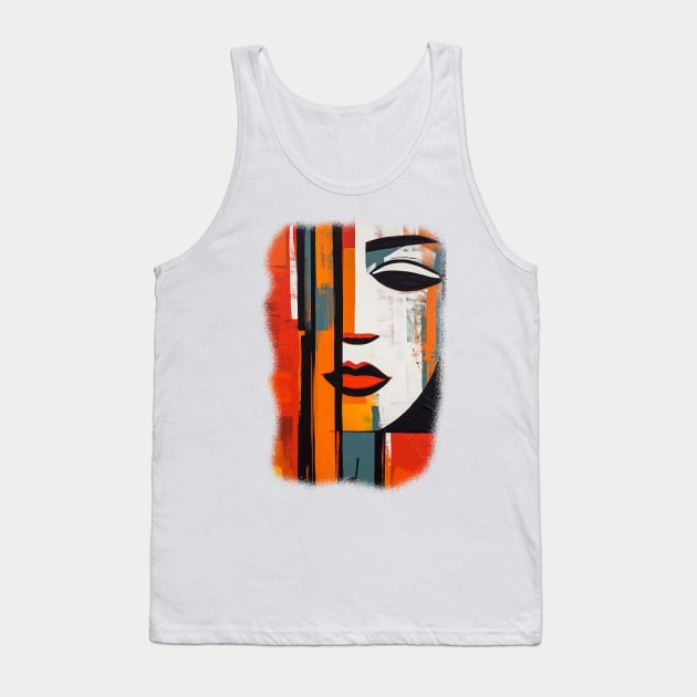 Abstract woman face, straight lines on canvas Tank Top by fachtali